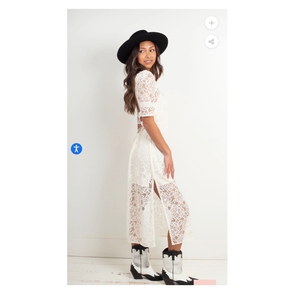 For Love & Lemons White Lace Midi Dress Open Back Bridal S NWT - Picture 7 of 15